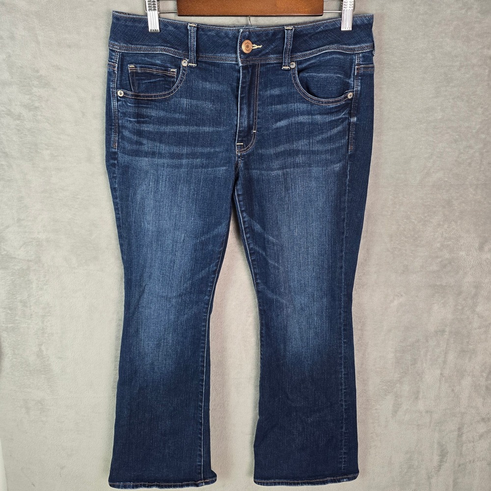 American Eagle Kick Boot Dark Wash Super Stretch Jeans Blue Womens 12 Short